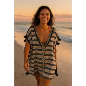 Embellished Tunic Top Kaftan Cover Up Bohemian Size‎ 14